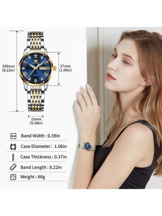 Women\'s Silver And Blue Adjustable Strap Stainless Steel Waterproof Luxury Watch